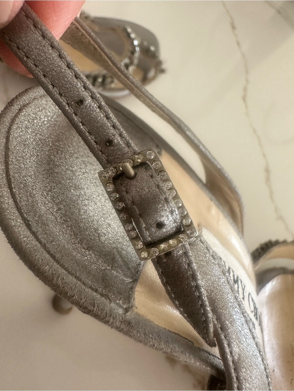 Jimmy Choo Metallic Silver Slingback Heels - Picture 8 of 13